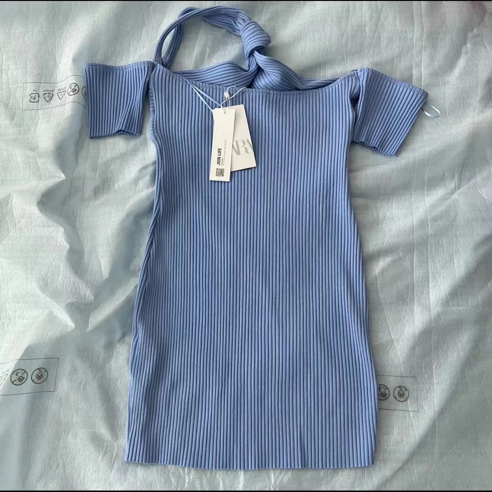 Zara Knotted Rib Dress Size Large - Picture 2 of 4